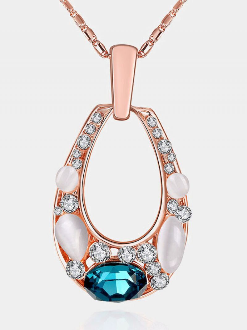 Luksus Kvinner Halskjede Oval Hul Opal Glass Krystall Rhinestone