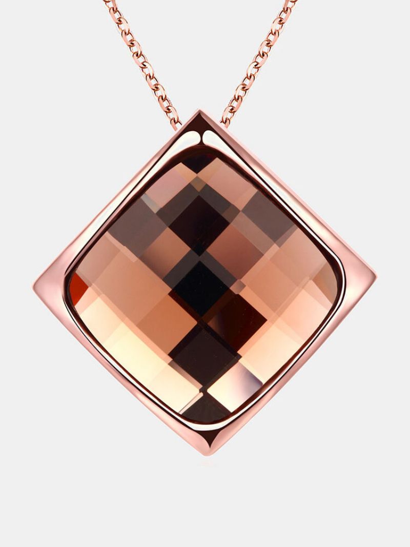 Luksus Kvinner Halskjede Rhombus Rose Gold Glass Crystal