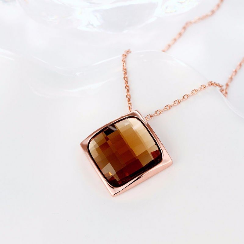 Luksus Kvinner Halskjede Rhombus Rose Gold Glass Crystal