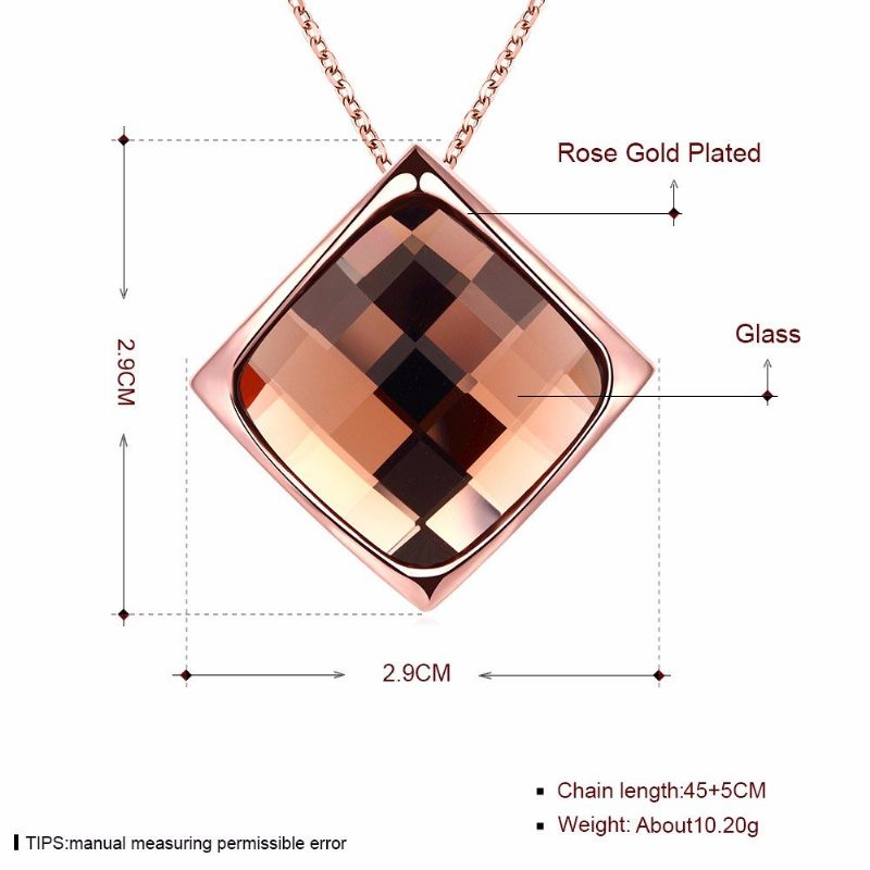 Luksus Kvinner Halskjede Rhombus Rose Gold Glass Crystal