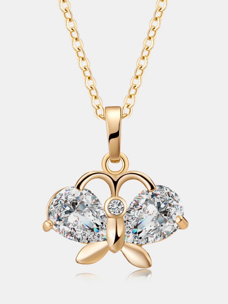 Mote Anheng Halskjede Gull Butterfly Zircon Chain Charm Elegante Smykker For Kvinner