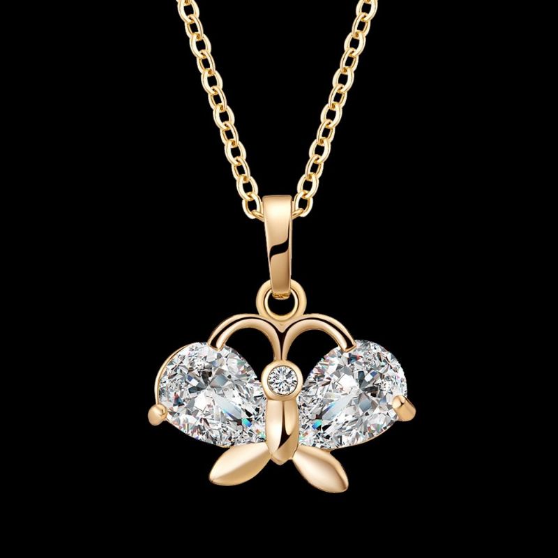 Mote Anheng Halskjede Gull Butterfly Zircon Chain Charm Elegante Smykker For Kvinner