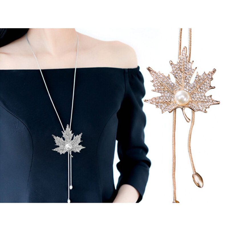 Mote Anheng Lang Halskjede Maple Leaf Chain Charm Genser Smykker For Kvinner