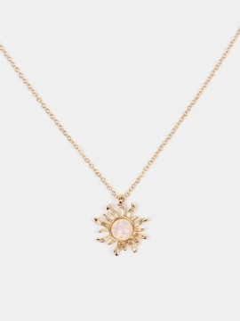 Mote Sølv Gull Sun Flower Pendant Halskjeder Opal Chain Statement For Kvinner