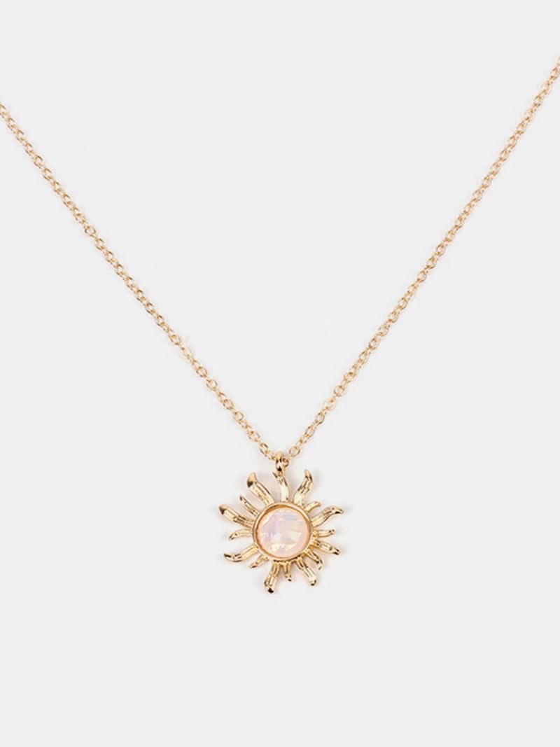 Mote Sølv Gull Sun Flower Pendant Halskjeder Opal Chain Statement For Kvinner