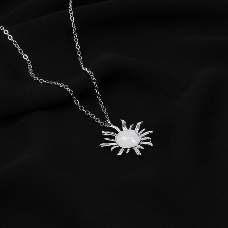 Mote Sølv Gull Sun Flower Pendant Halskjeder Opal Chain Statement For Kvinner