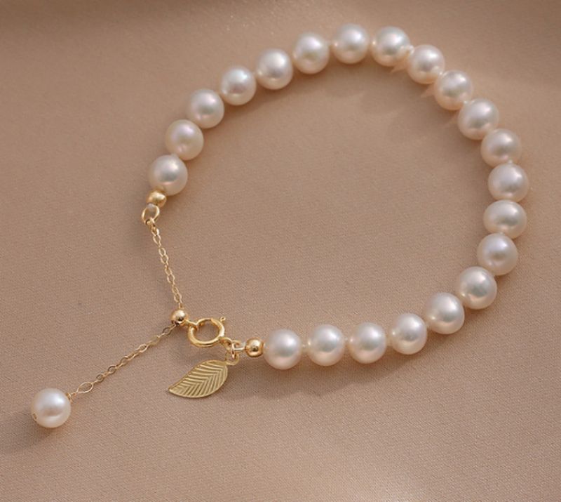 Mussel-perle Armbånd 14 K Gull Elegant Naturlig Perle