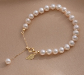 Mussel-perle Armbånd 14 K Gull Elegant Naturlig Perle