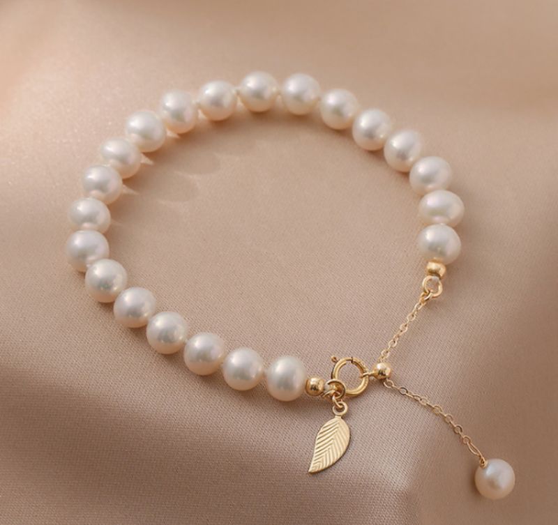 Mussel-perle Armbånd 14 K Gull Elegant Naturlig Perle