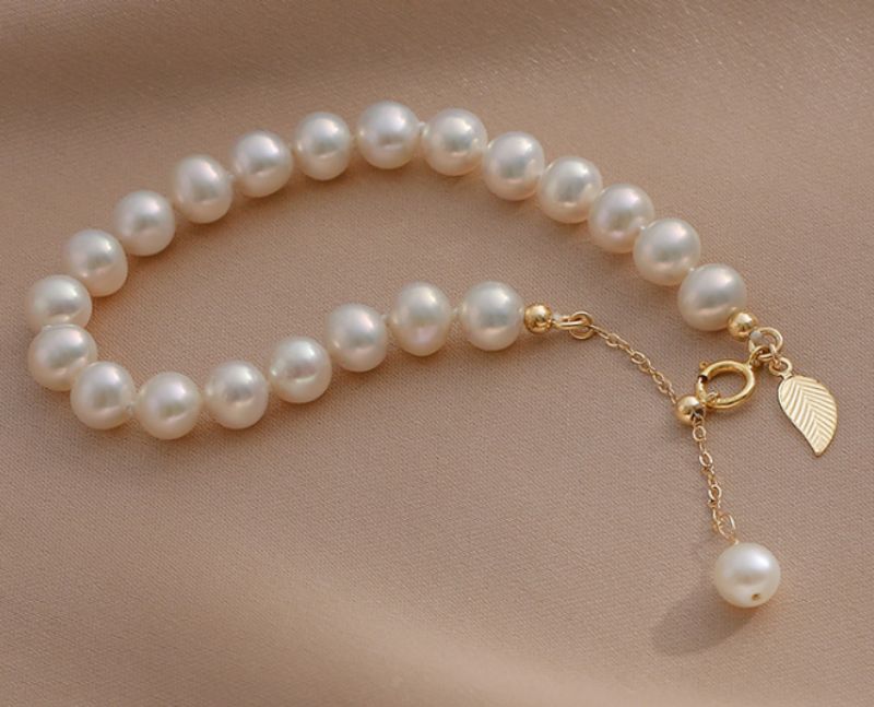 Mussel-perle Armbånd 14 K Gull Elegant Naturlig Perle