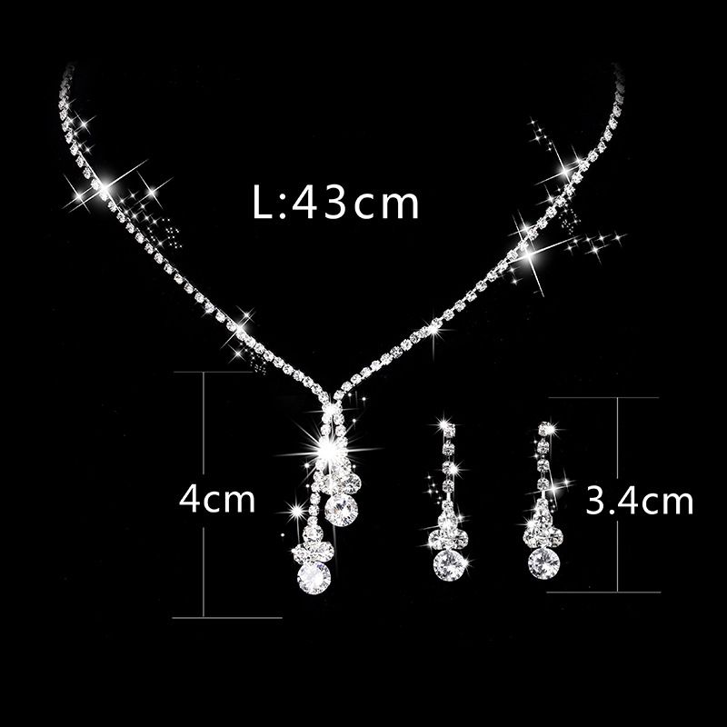 Ny Stil Brude Bryllupssmykker Tilbehør Enkelt Og Lyst Rhinestone Zircon Halskjede Øredobber 493