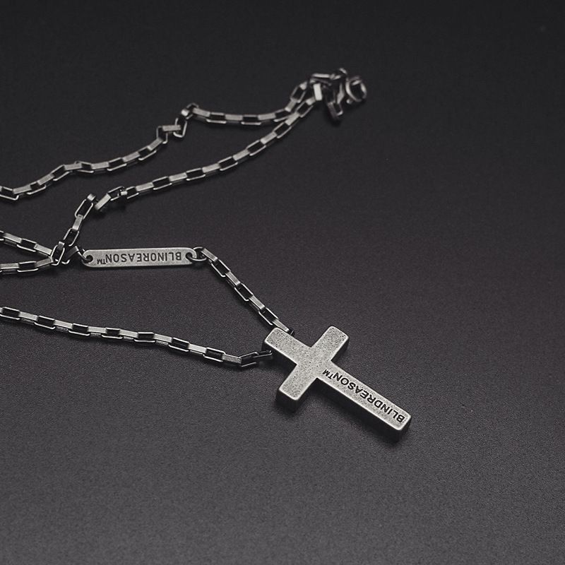 Personlighet Genser Kjede Trend Smykker Titanium Stål Cross Faith Power Retro Sølv Halskjede Menn Og Kvinner Par Anheng