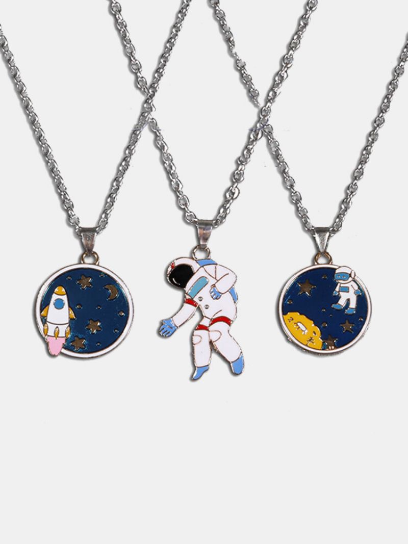 Personlighet Titanium Stål Menn Halskjede Søt Astronaut Space Rocket Pendant Dame Kragebenskjede