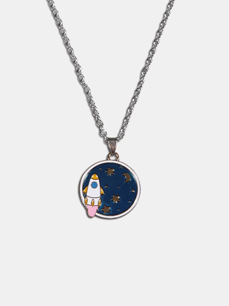 Personlighet Titanium Stål Menn Halskjede Søt Astronaut Space Rocket Pendant Dame Kragebenskjede