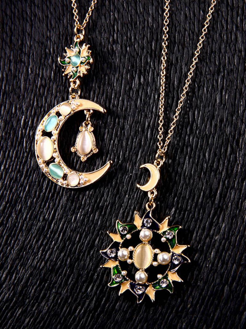 Retro Dragonfly Sun Flower Halskjede Rhinestone Star Moon Anheng For Kvinner