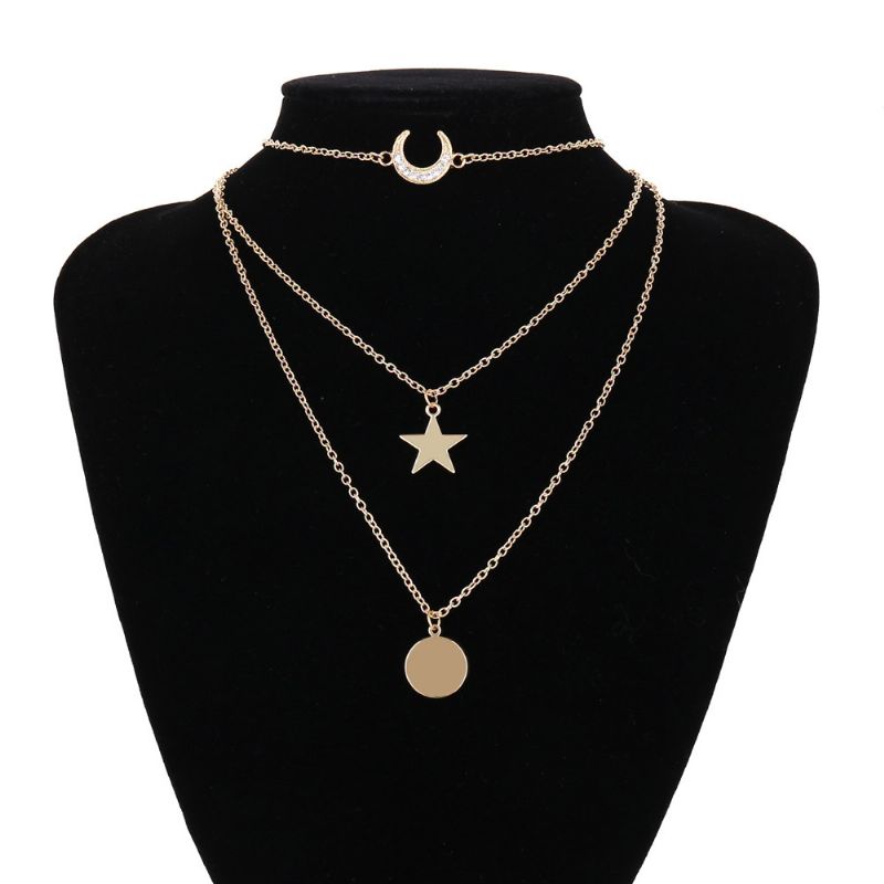 Retro Nasjonal Stil Kragebenskjede Legering Materiale Halskjede Western Style Flerlags Luksus Star Jewel