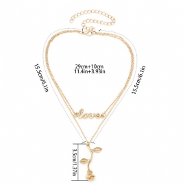 Rose & Letter Alloy Anheng Halskjede Romantisk Fasjonabelt Love Elegant Form Gull Polert