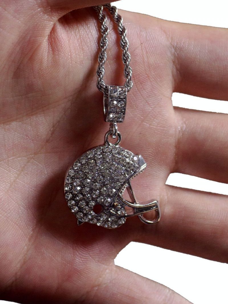 Trendy Hip Hop Full Rhinestones Rugby Hat Shape Anheng Legering Chain Halskjede