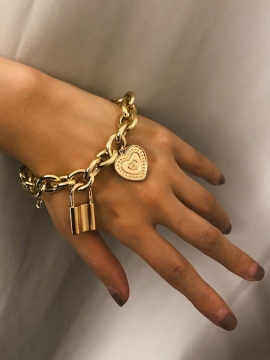 Trendy Lås Big Chain Armbånd Gull Metall Lås Genser Halskjede For Damer