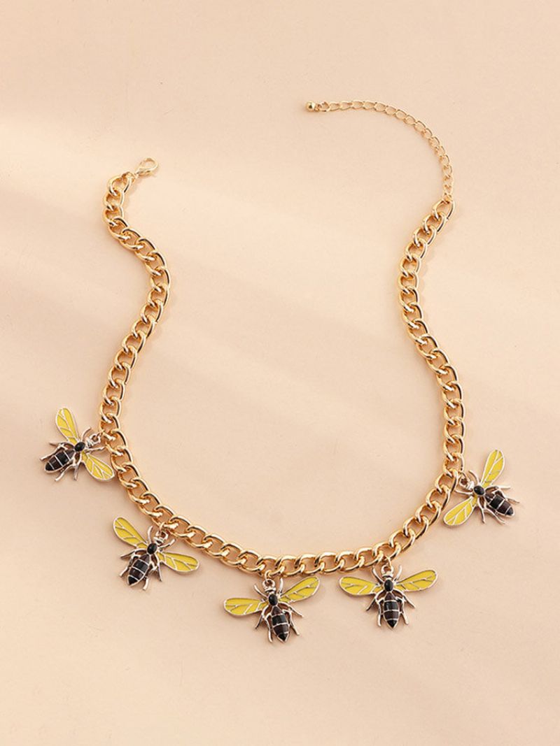 Trendy Metal Bee Tassel Halskjede Geometrisk Stereoskopisk Bee Anheng Kjede