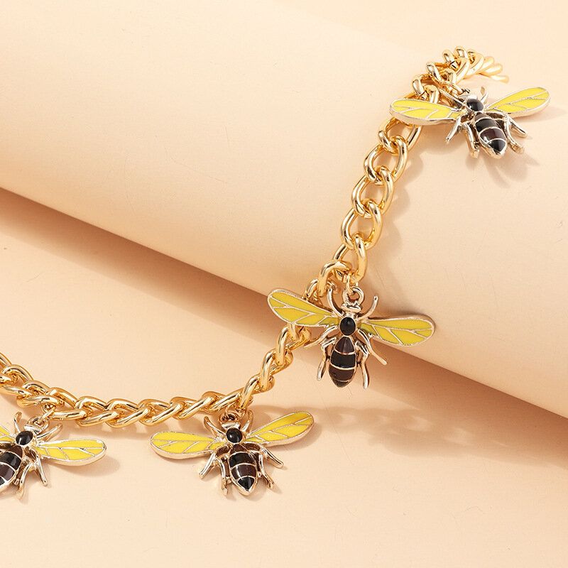 Trendy Metal Bee Tassel Halskjede Geometrisk Stereoskopisk Bee Anheng Kjede