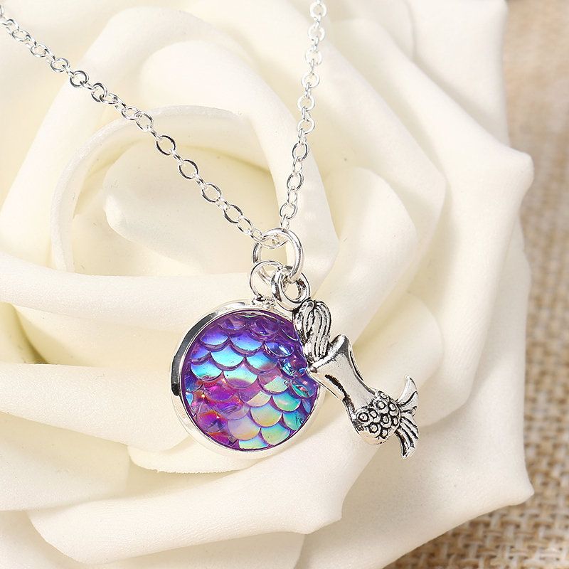 Trendy Time Gemstone Fargerike Havfrue Scale Resin Pendant Delikat Sølv Halskjeder For Jente Kvinner