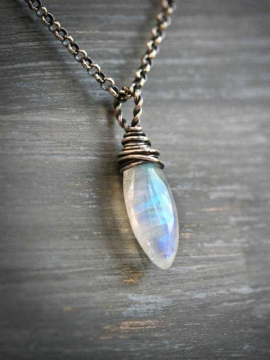 Trendy Vintage Wire-wrap Dråpeformet Fargerik Moonstone Anheng Legering Halskjede