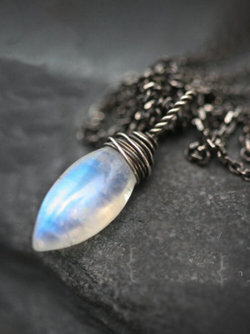 Trendy Vintage Wire-wrap Dråpeformet Fargerik Moonstone Anheng Legering Halskjede