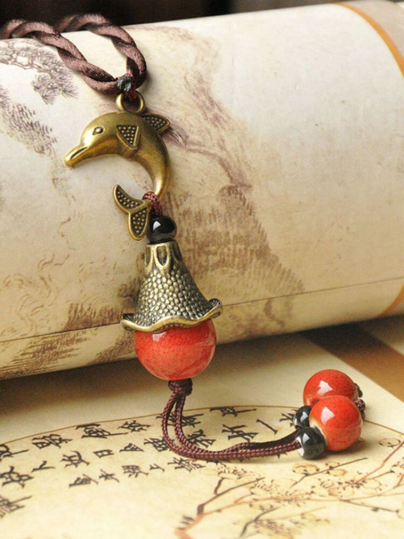 Vintage Delphis Anheng Halskjede Rund Beaded Small Bell Charm Etniske Smykker For Kvinner