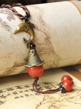 Vintage Delphis Anheng Halskjede Rund Beaded Small Bell Charm Etniske Smykker For Kvinner