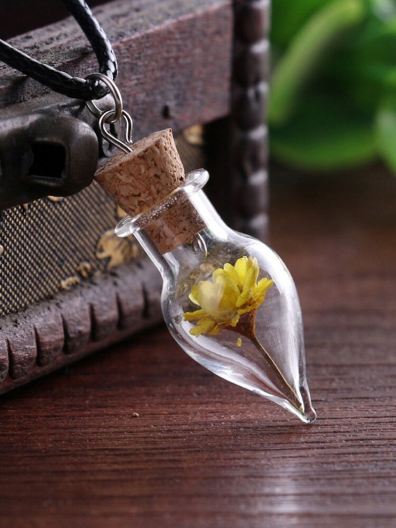 Vintage Diy Tørkede Blomster Dame Halskjede Small Daisy Dråpeformet Drift Bottle Anheng