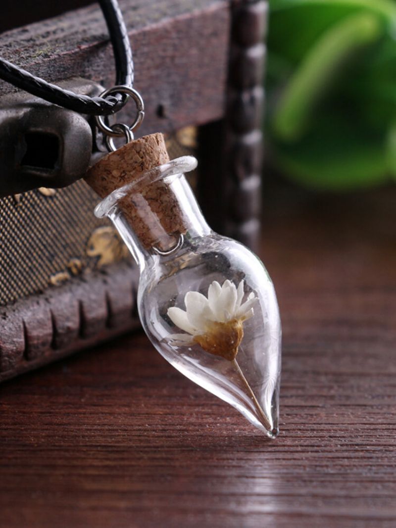 Vintage Diy Tørkede Blomster Dame Halskjede Small Daisy Dråpeformet Drift Bottle Anheng