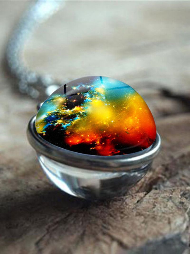 Vintage Dobbeltsidig Glass Ball Kvinner Halskjede Universet Galaxy Nebula Anheng