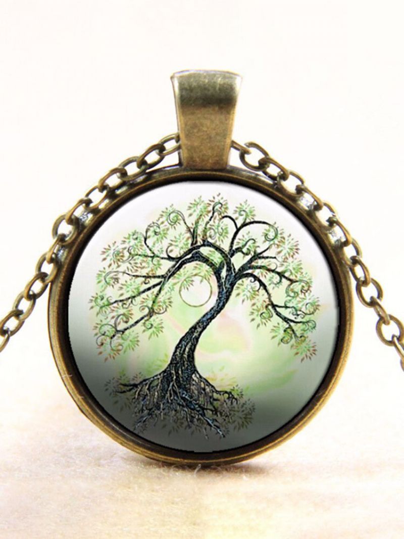 Vintage Tree Of Life Round Glass Time Gem Charm Halskjeder For Kvinner