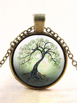 Vintage Tree Of Life Round Glass Time Gem Charm Halskjeder For Kvinner