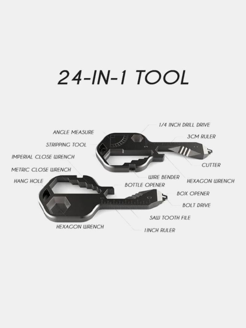 1 Pc 24 I 1 Edc-sett Mini Multifunksjonell Skrutrekker Nøkkelform Med Slissede Skrutrekkere Nøkkelring Flaskeåpner Lomme Reparasjonsutstyr