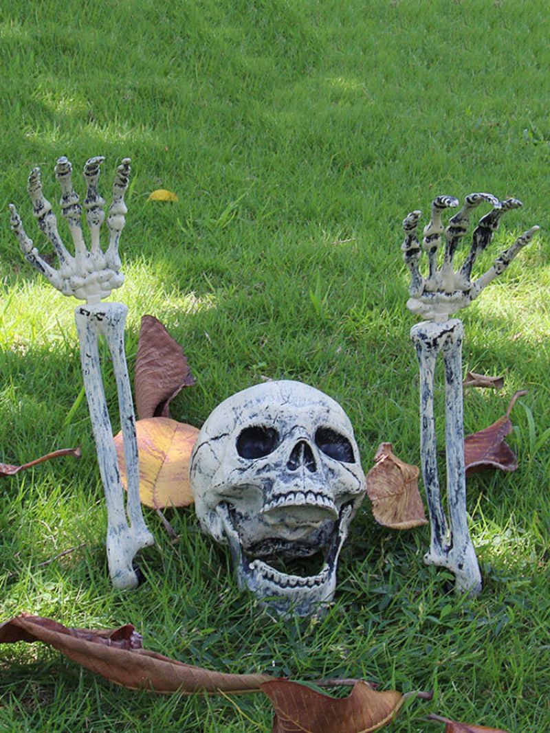 1 Pc Halloween Haunted Skull House Realistisk Bones Head And Hands Set Graveyard Scene Cosplay Diy Skrekkfestdekorasjoner