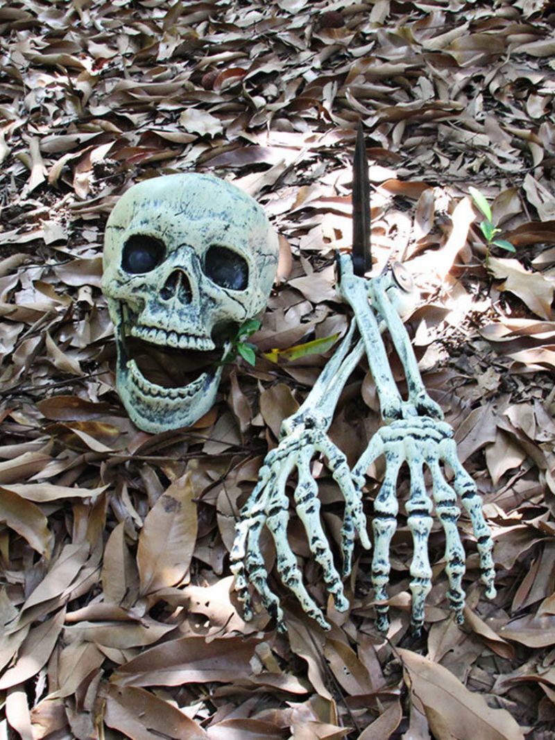 1 Pc Halloween Haunted Skull House Realistisk Bones Head And Hands Set Graveyard Scene Cosplay Diy Skrekkfestdekorasjoner