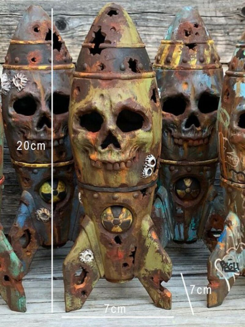 1 Pc Halloween Skull Bomb Resin Ornament Lite Nuclear Warhead For Yard Garden Home Desktop Decor