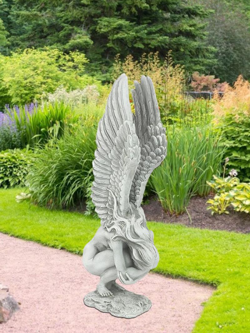 1 Pc Harpiks Vintage Hold Ben Angel Memorial Redemption Statue Håndverk Englevinger Skulptur Utendørs Hage Figur Dekorasjon