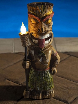 1 Pc Kreativ Vintage Tribal Totem Figur Resin Statue Skulptur Med Led Flimrende Fakkel Lys Utendørs Innendørs Gårdsplass Hage Lampe Dekor
