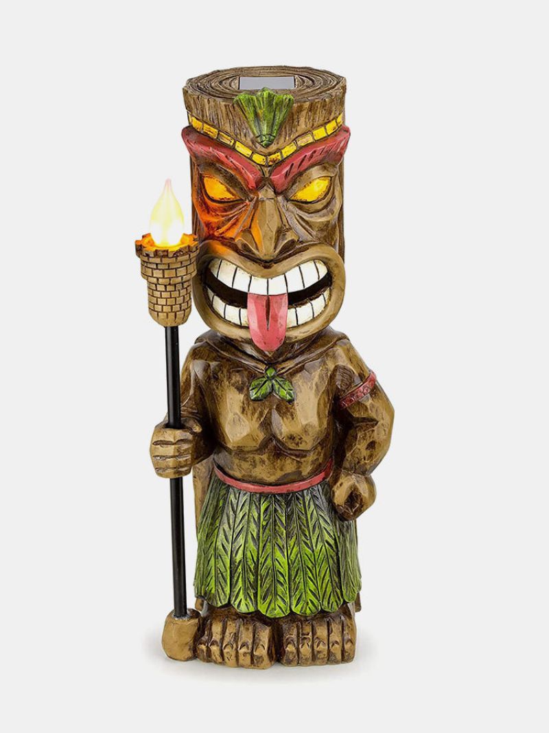 1 Pc Kreativ Vintage Tribal Totem Figur Resin Statue Skulptur Med Led Flimrende Fakkel Lys Utendørs Innendørs Gårdsplass Hage Lampe Dekor