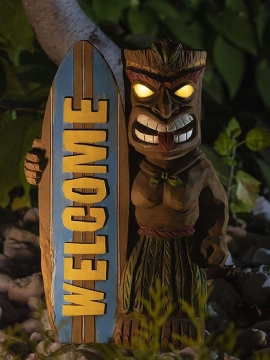1 Pc Led-lys Welocme Vintage Resin Creative Tribal Totem Figur Statue Skulptur Med Surfebrett Utendørs Innendørs Gårdsplass Hage Dekor