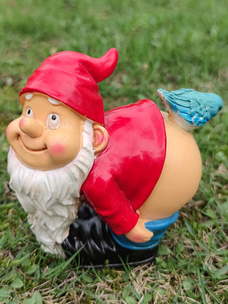 1 Stk Harpiks Gnome Dverg Flirting Hvitt Skjegg Statuer Bøyd Over For Å Avsløre Rumpa Fugl Plen Dekorasjoner Innendørs Utendørs Julehage Ornament