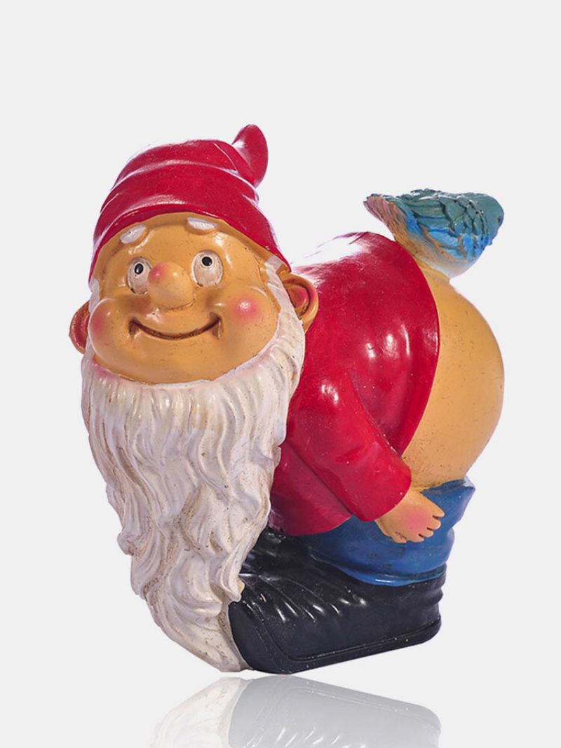 1 Stk Harpiks Gnome Dverg Flirting Hvitt Skjegg Statuer Bøyd Over For Å Avsløre Rumpa Fugl Plen Dekorasjoner Innendørs Utendørs Julehage Ornament