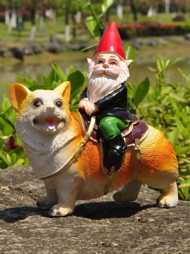 1 Stk Harpiks Gnome Dverg Håndmalte Statuer Med Corgi Hund Plen Dekorasjoner Innendørs Utendørs Jule Hage Ornament