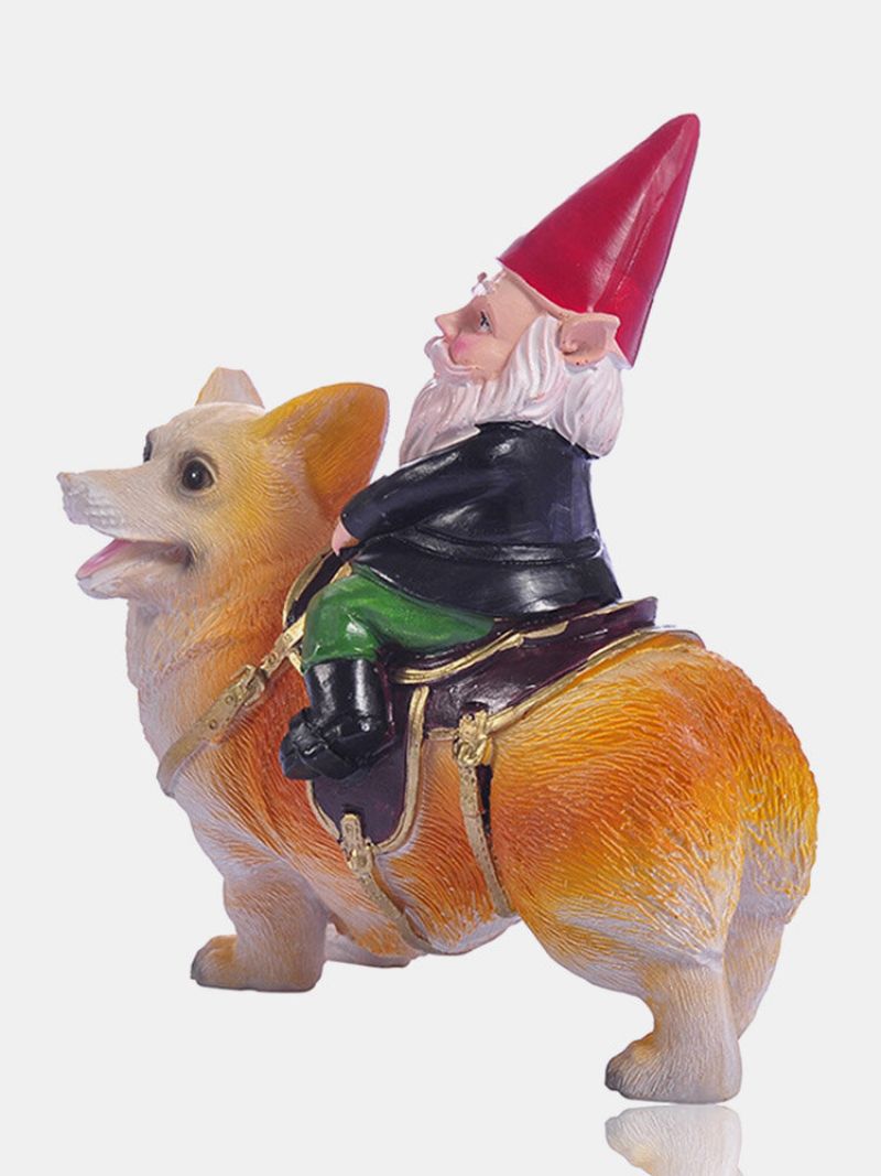 1 Stk Harpiks Gnome Dverg Håndmalte Statuer Med Corgi Hund Plen Dekorasjoner Innendørs Utendørs Jule Hage Ornament