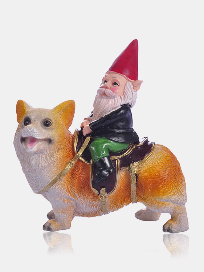 1 Stk Harpiks Gnome Dverg Håndmalte Statuer Med Corgi Hund Plen Dekorasjoner Innendørs Utendørs Jule Hage Ornament