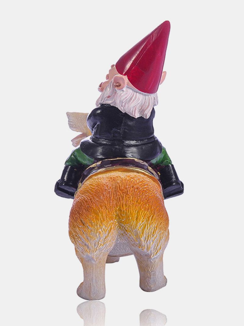 1 Stk Harpiks Gnome Dverg Håndmalte Statuer Med Corgi Hund Plen Dekorasjoner Innendørs Utendørs Jule Hage Ornament