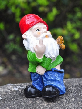 1 Stk Harpiks Gnome Dverg Provoserende Hvite Skjeggstatuer Holder Mild Finger Sommerfugl Plen Dekorasjoner Innendørs Utendørs Julehage Ornament